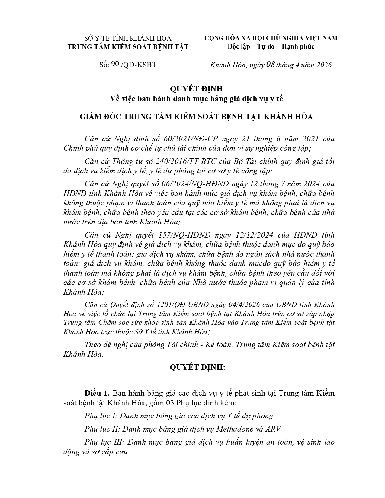 Ban hành danh mục bảng giá dịch vụ y tế